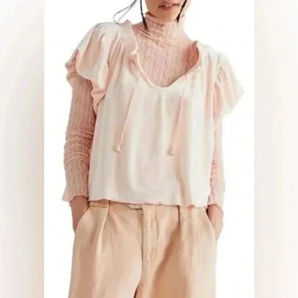 Free People Terese Velvet Top Peach Boho Size Medium - Picture 2 of 7